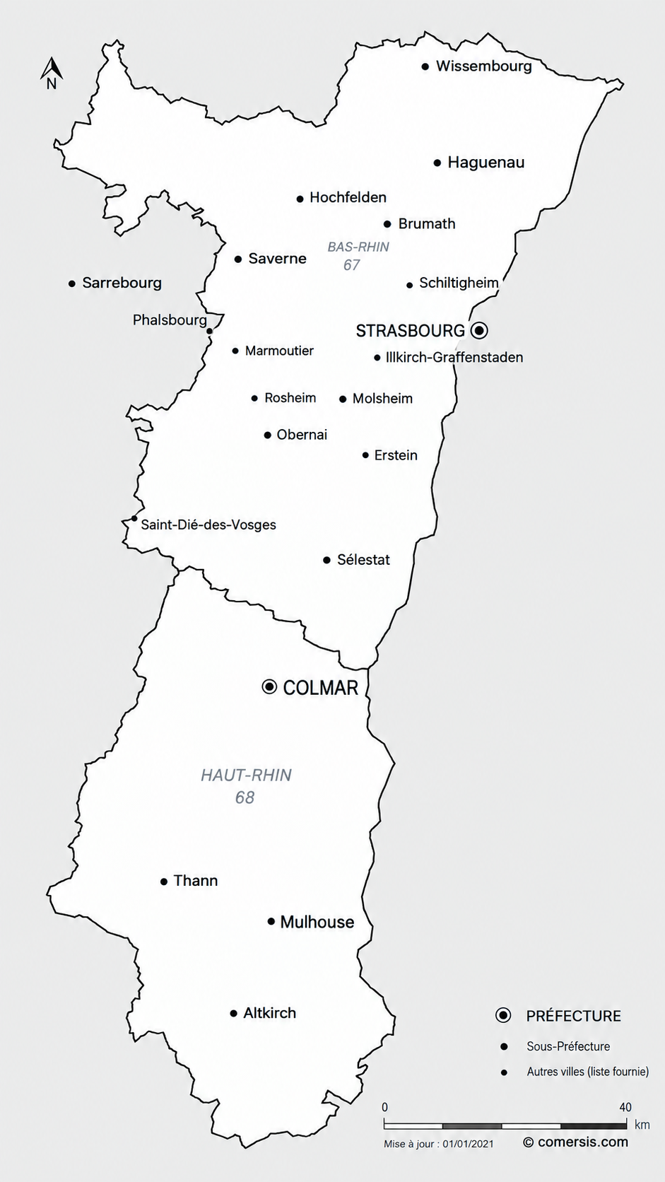 Carte des zones d'intervention en Alsace : Strasbourg, Saverne, Colmar, Mulhouse...